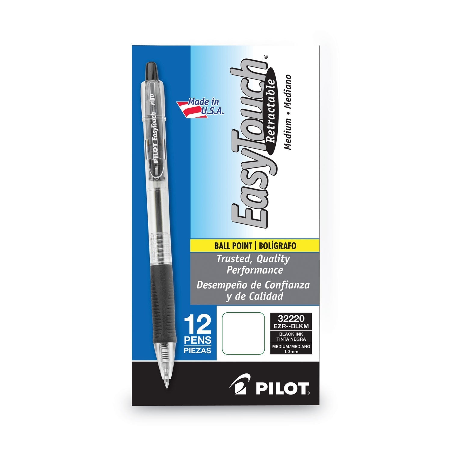 Pilot EasyTouch Ballpoint Pen, Retractable, Medium 1 mm, Black Ink, Clear Barrel, Dozen - themonogram manor 