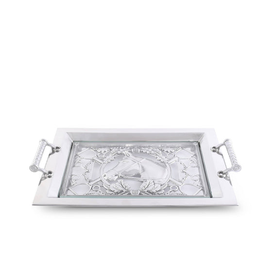 Equestrian Horse Glass Top Serving Tray - themonogram manor 