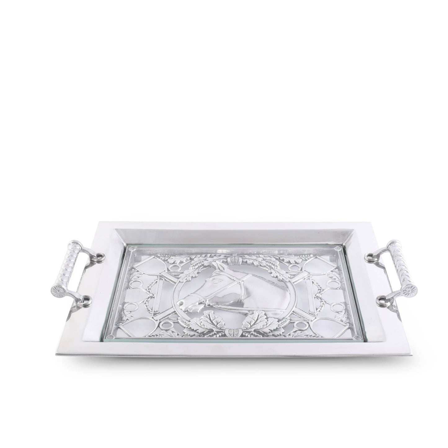 Equestrian Horse Glass Top Serving Tray - themonogram manor 