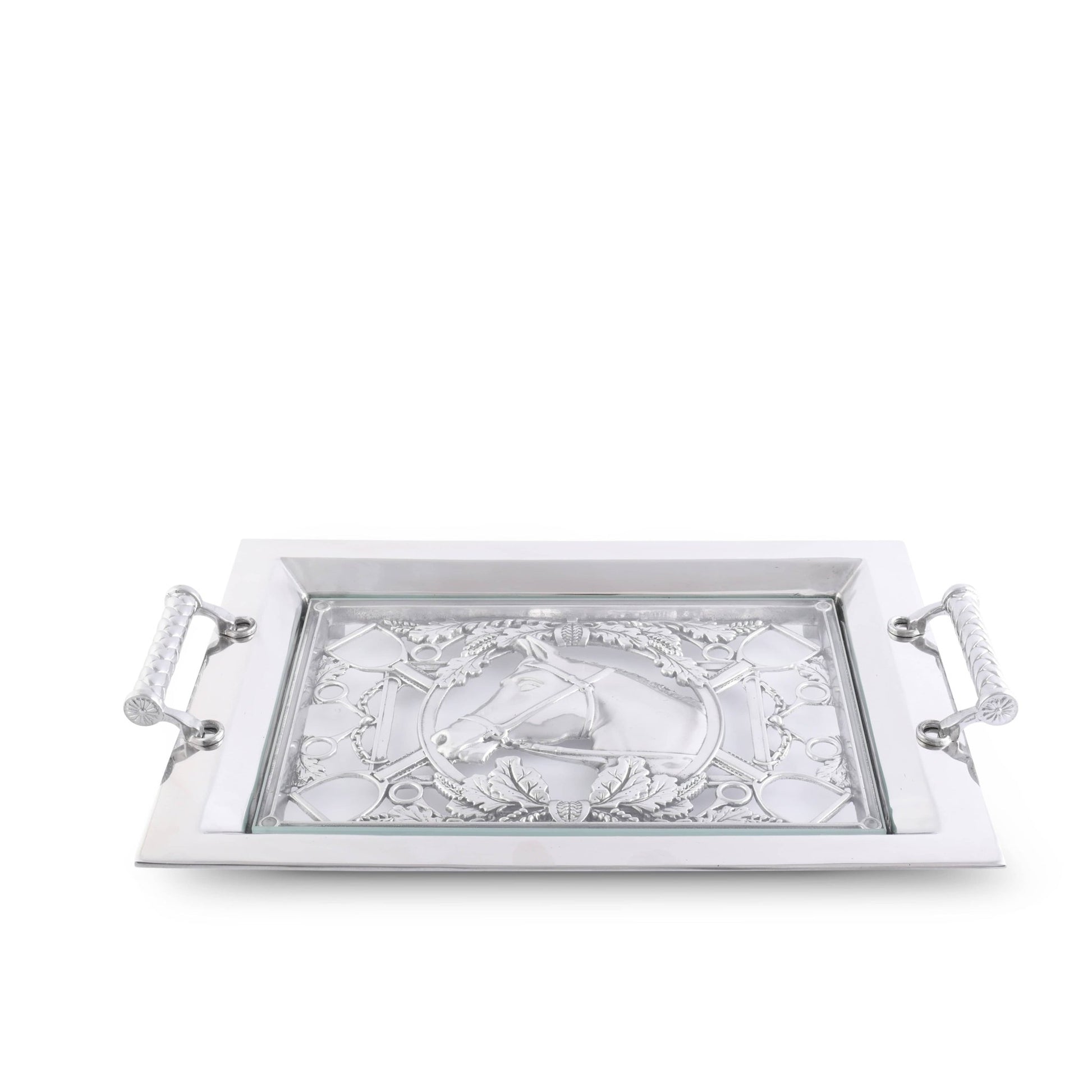 Equestrian Horse Glass Top Serving Tray - themonogram manor 