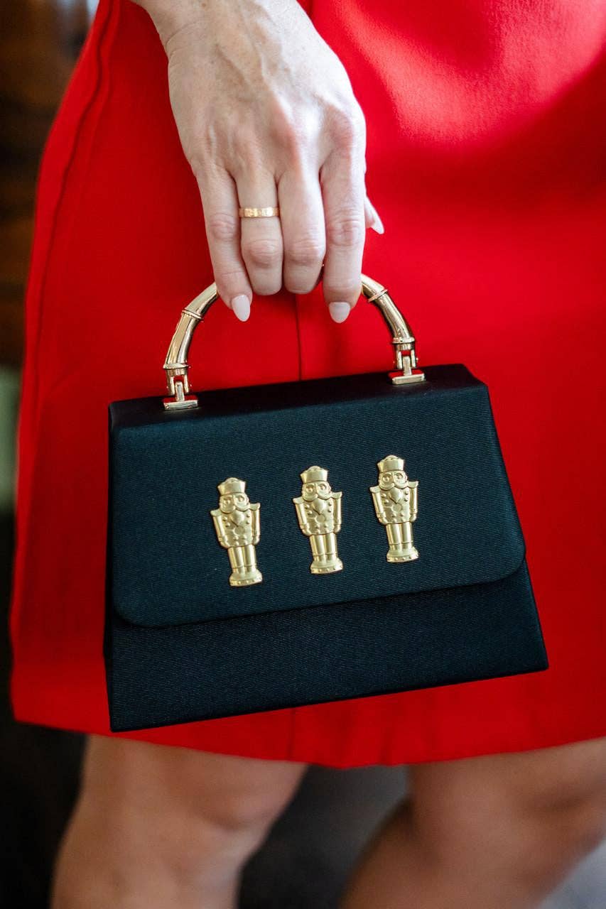 Black Faille Lulu with Gold Handle Handbag - Gold Charms- WS - themonogram manor 