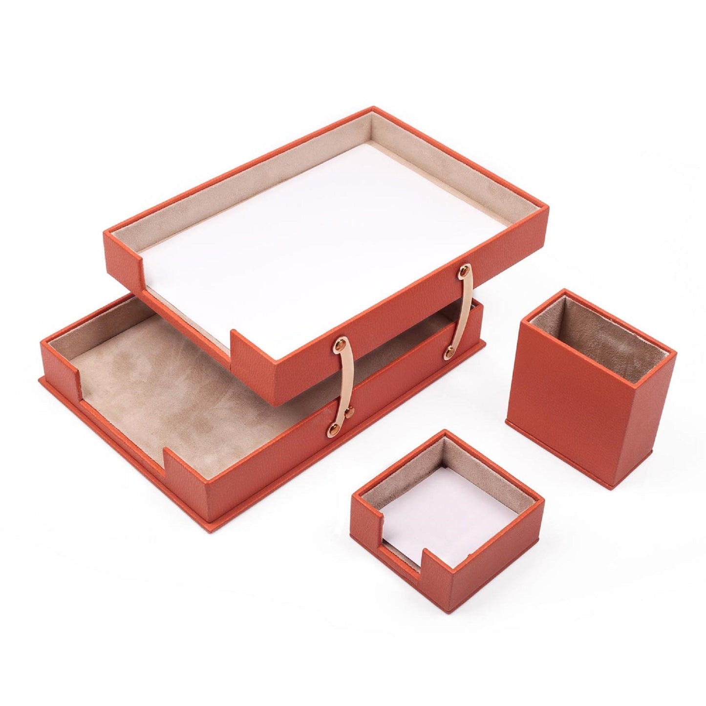 MOOG Leather Desk Set - 3 Accessories - Double Document Tray - White - 3 PCS - themonogram manor 