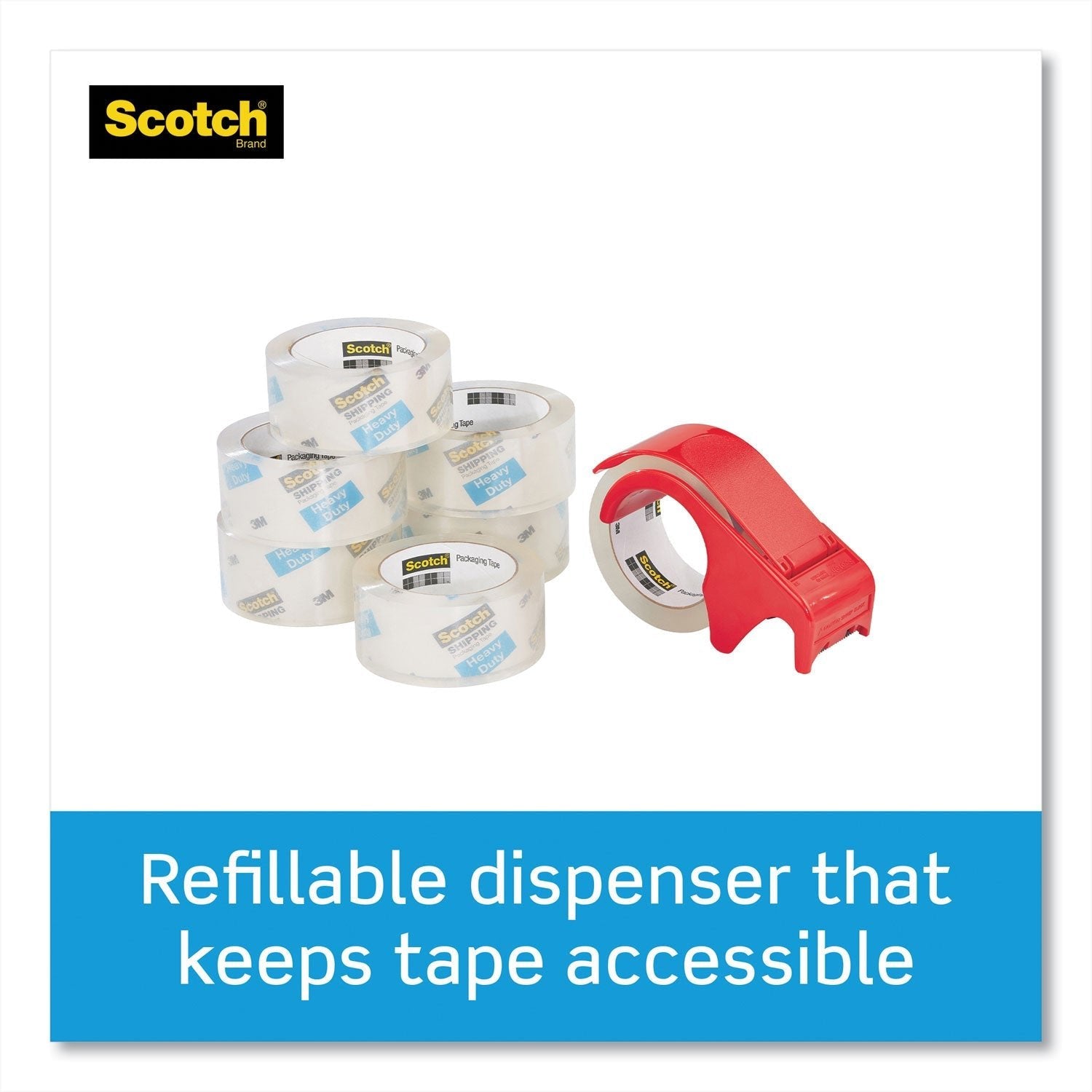 Scotch 3850 Heavy - Duty Packaging Tape with DP300 Dispenser, 3" Core, 1.88" x 54.6 yds, Clear, 6/Pack - themonogram manor 