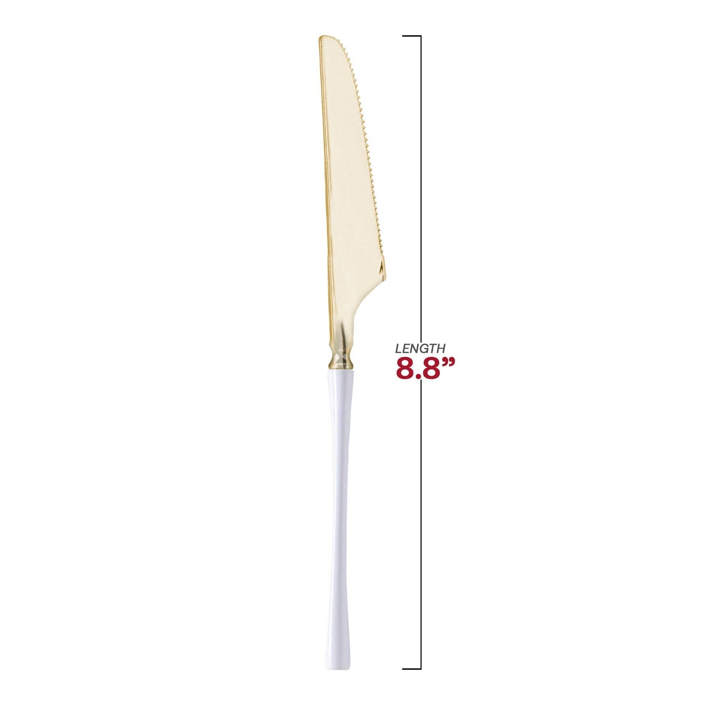 Gold with White Handle Plastic Dinner Knives - 20 pcs - themonogram manor 