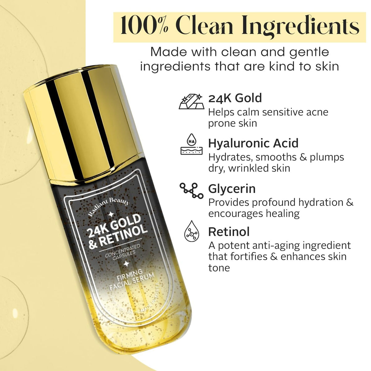 24K Gold & Retinol Firming Serum - Moisturizing, & Protecting - Reduces Dark Spots & Wrinkles - Dermatologist Tested, Korean Skin Care - 1.69 FL.OZ. - themonogram manor 
