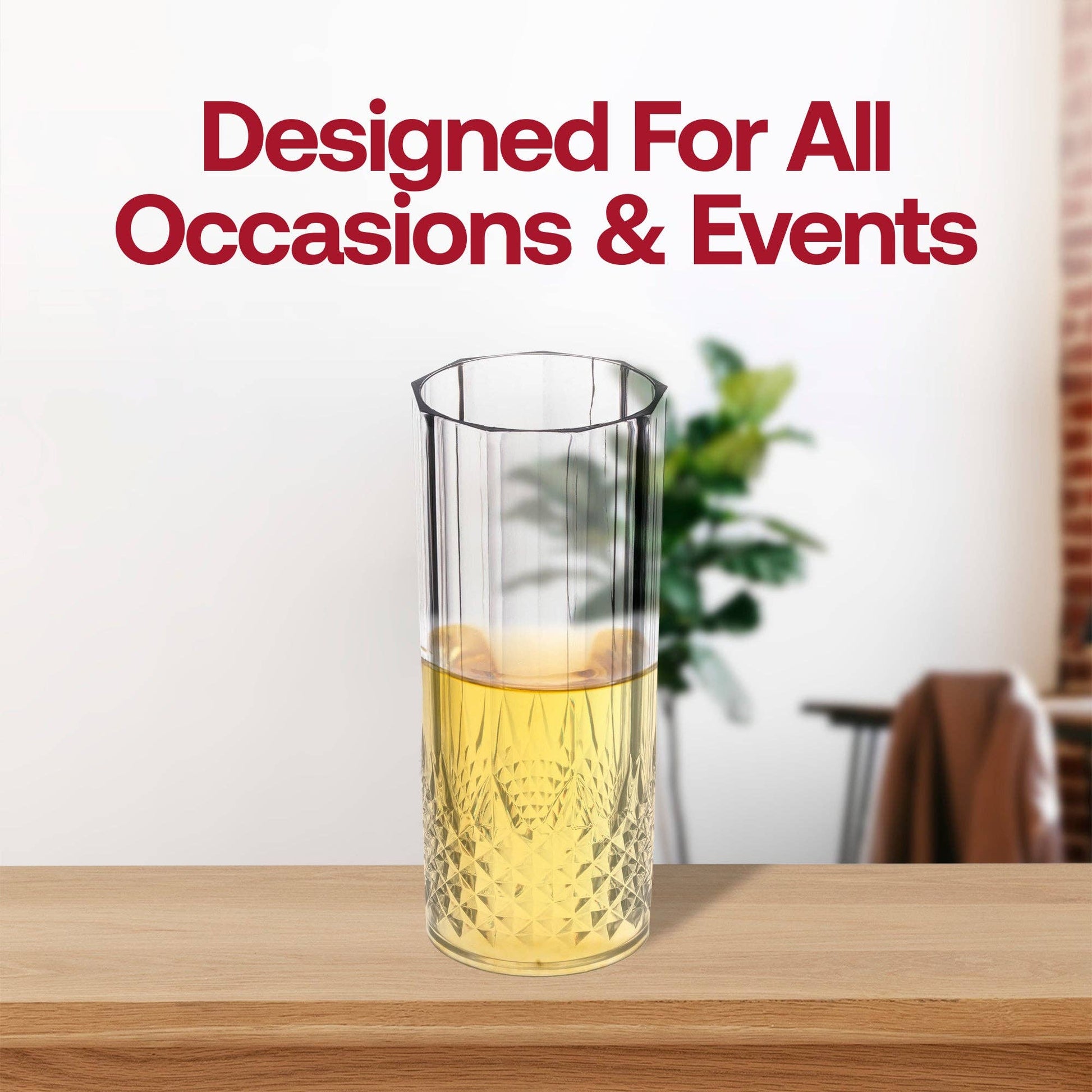 14 oz. Clear Cut High Ball Plastic Glasses - 12 pcs - themonogram manor 