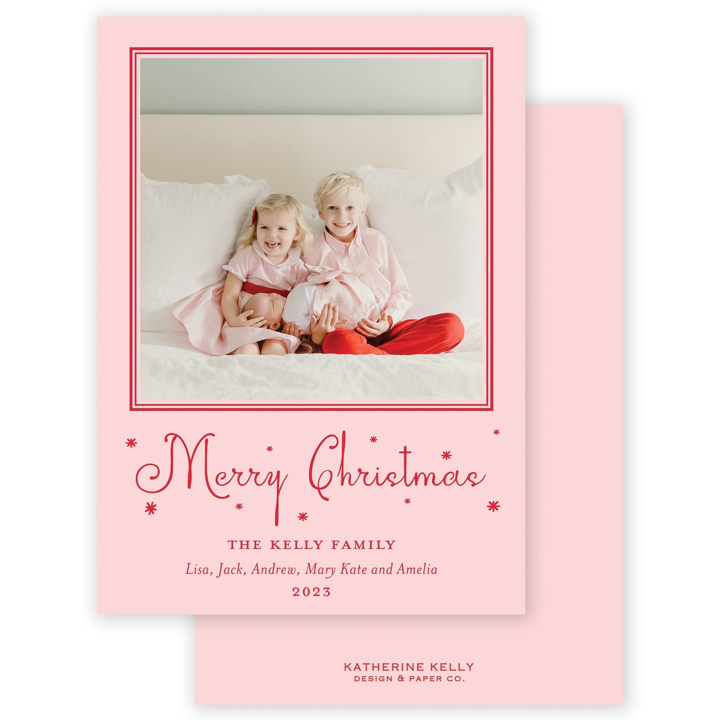 pink merry christmas drip holiday card - themonogram manor 