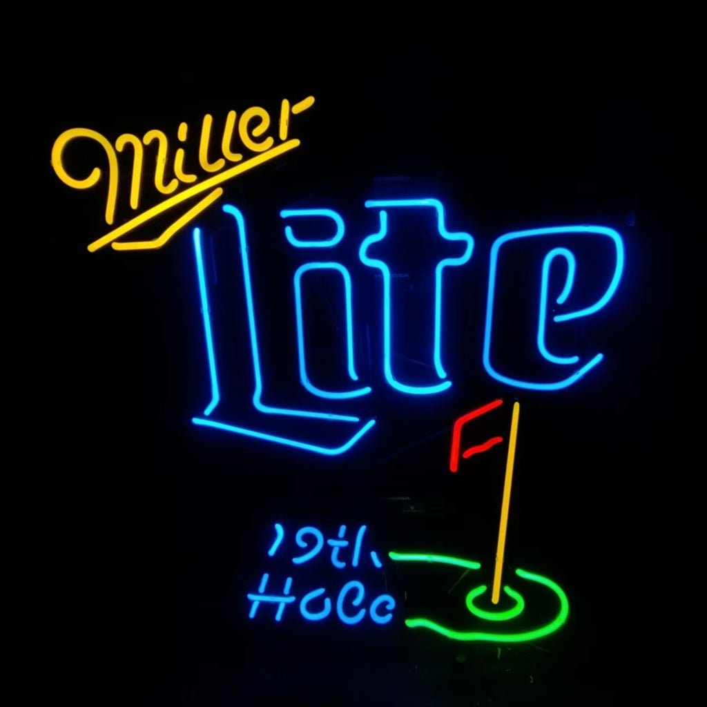 Yellow Miller Lite 19th Hole Neon Signs - themonogram manor 