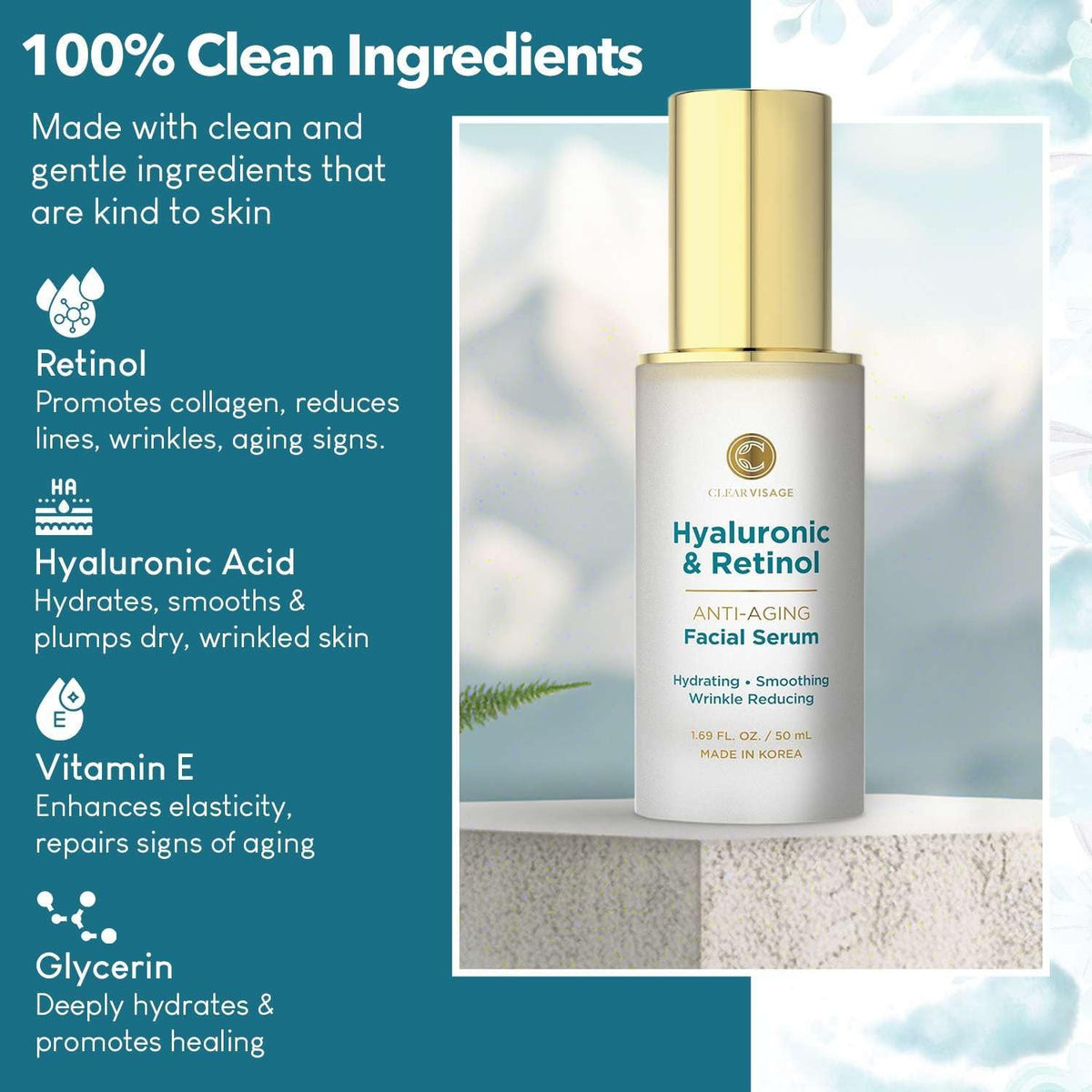 Hyaluronic Acid & Retinol Serum - Revitalizing Anti-Aging, Radiant Glowing Complexion, Wrinkle Reduction - Dermatologist Tested, Korean Skin Care, Clean Beauty - 1.69 Fl. Oz - themonogram manor 