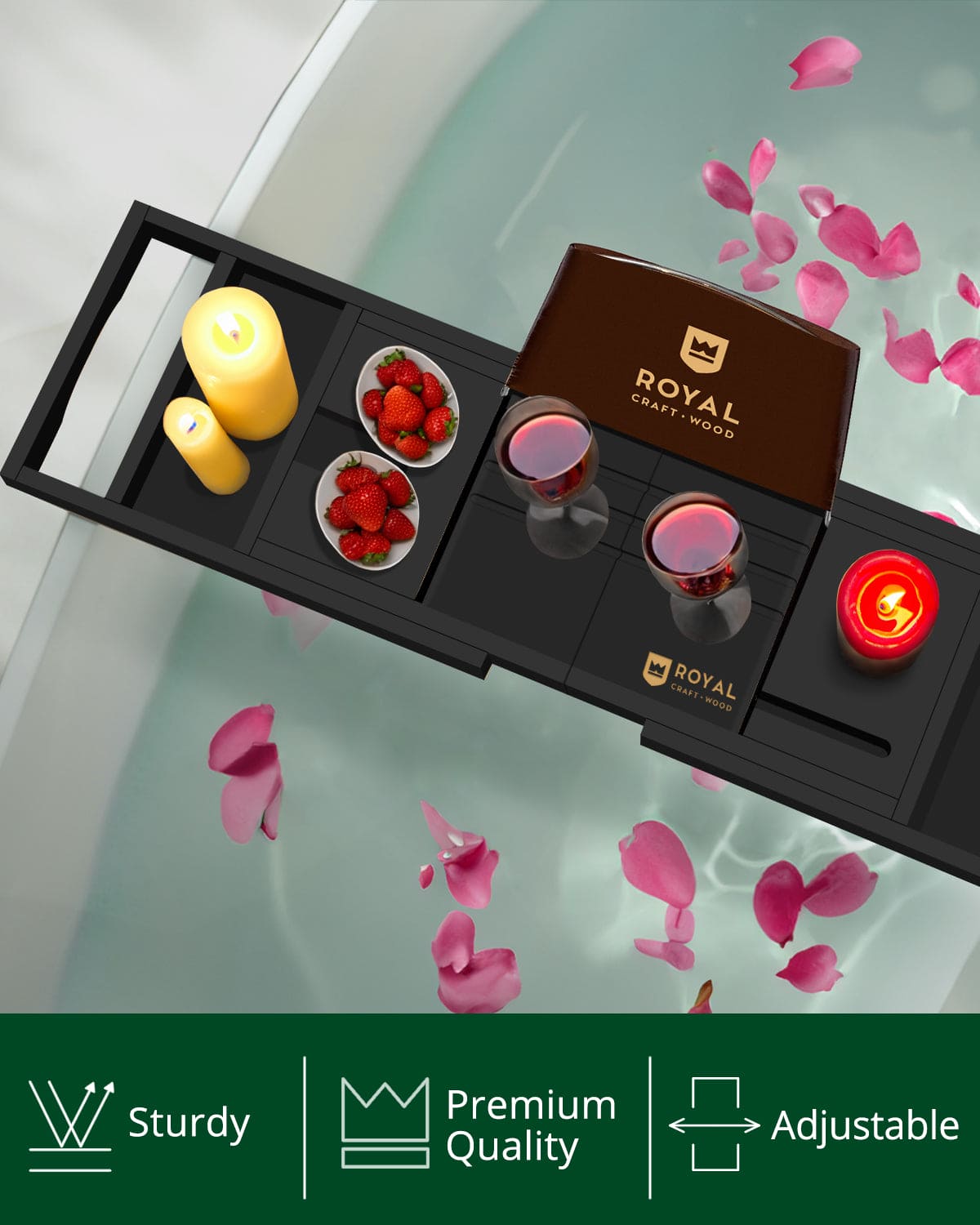 Foldable Bathtub Caddy Tray, Black - themonogram manor 