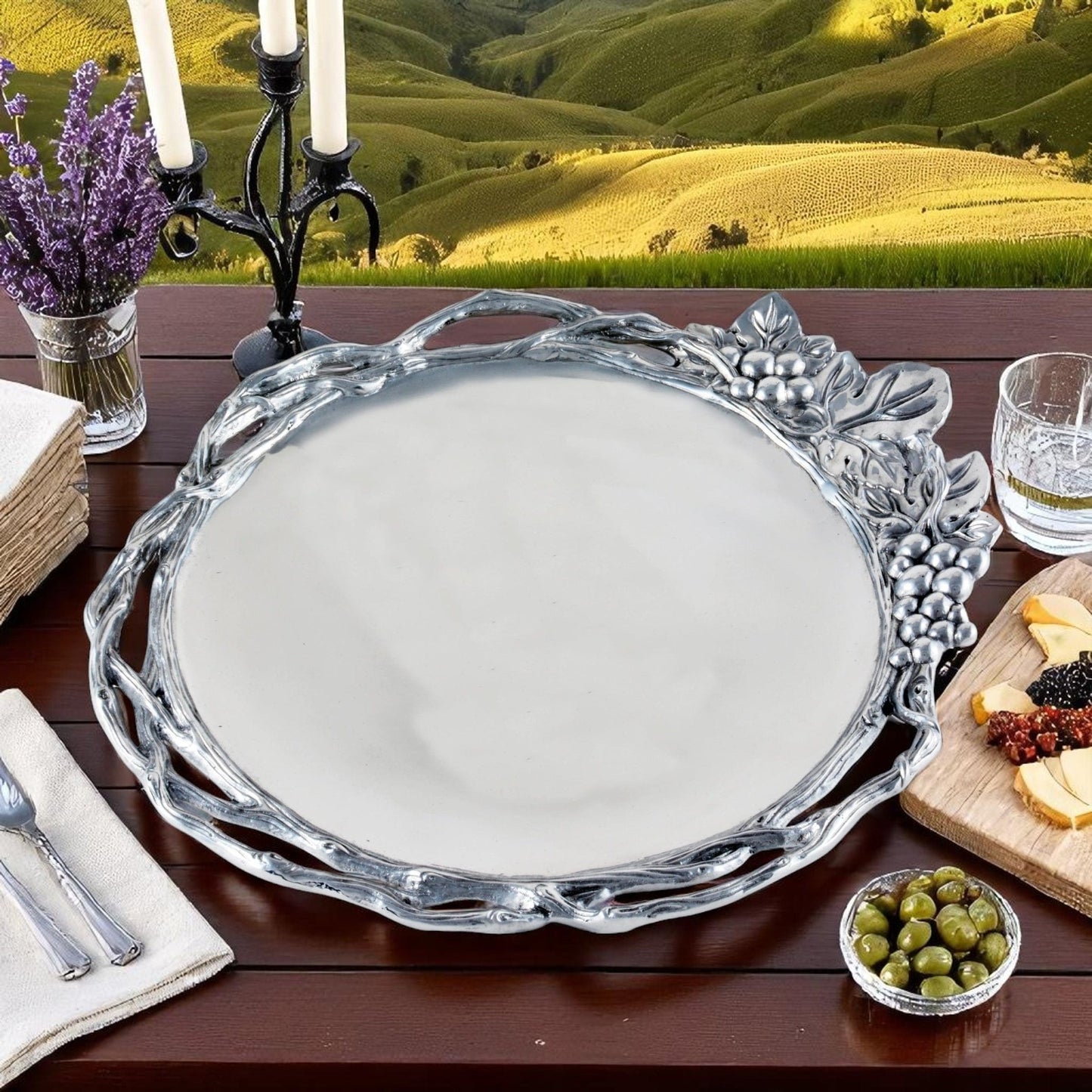 Grape Open Vine Round Tray Large - themonogram manor 