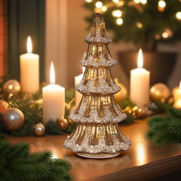 12" Lit Gold Mercury Glass Tabletop Tree - #themonogram manor #