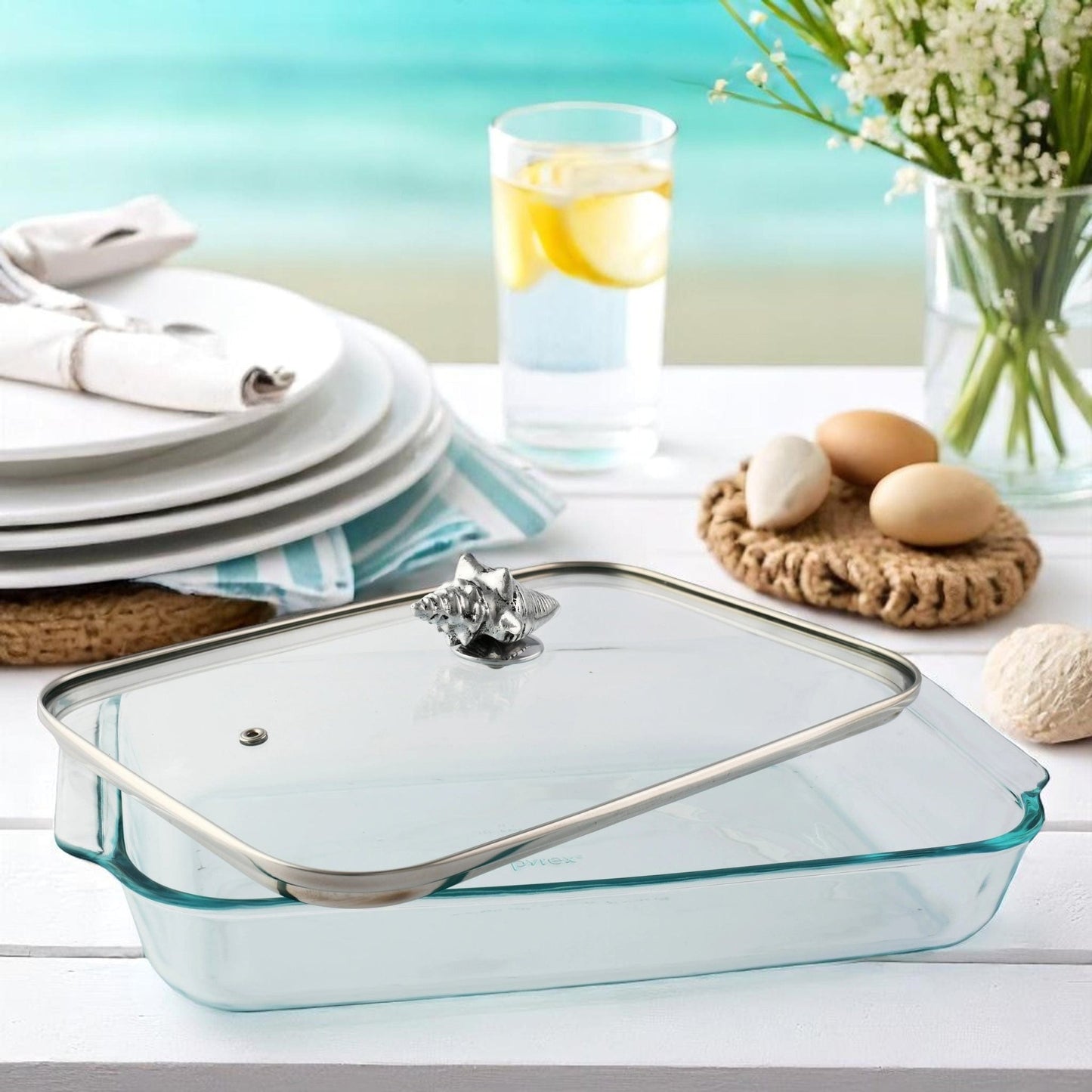 Shell Lid with Pyrex 3 quart Baking Dish - themonogram manor 