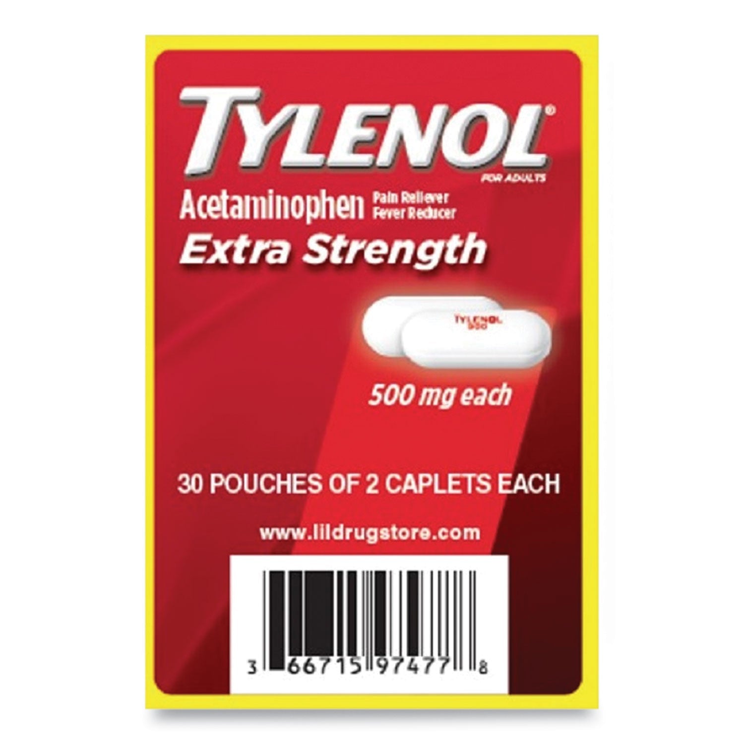 Tylenol Acetaminophen, 500mg, Extra Strength Caplets, Refill, 2 /Packet, 30 Packets/Box - themonogram manor 