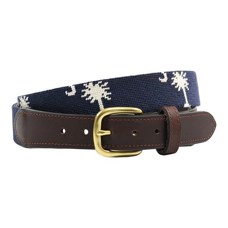 Charleston Belt Carolina Crescent Palmetto Hand - stitched Needlepoint Belt - themonogram manor 