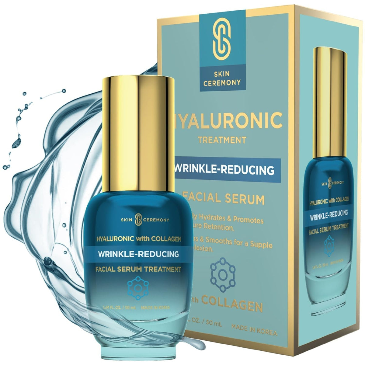 Hyaluronic Acid & Collagen Wrinkle Reducing Serum - Deep Hydration, Plumps & Smooths Skin - Dermatologist Tested, Clean Beauty, Korean Skin Care - 1.69 FL.OZ. - themonogram manor 