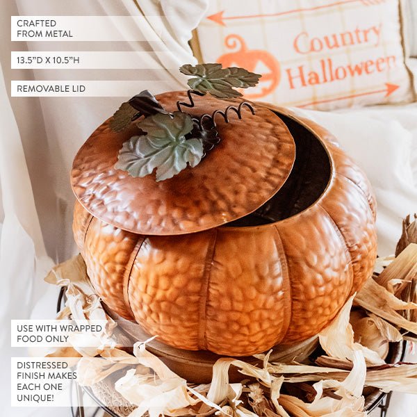 Indoor/Outdoor Metal Pumpkin with Lid - themonogram manor 