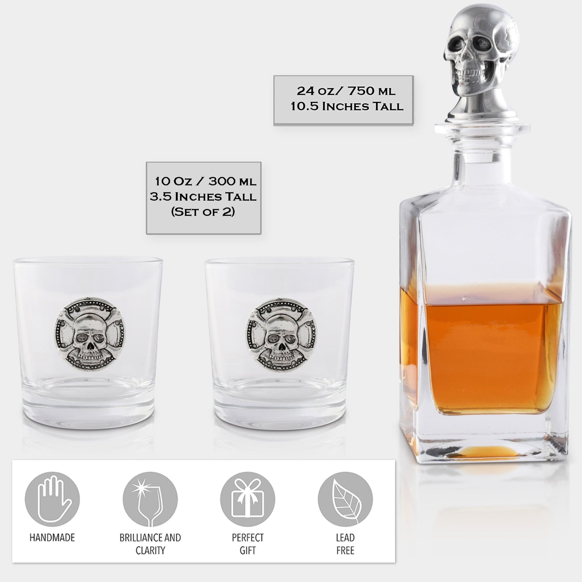 Skull Decanter Set with a set Double old Glasses - themonogram manor 