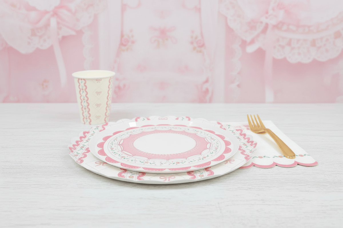 Pink Bow Coquette Large Plates 10" (8 pack) - themonogram manor 