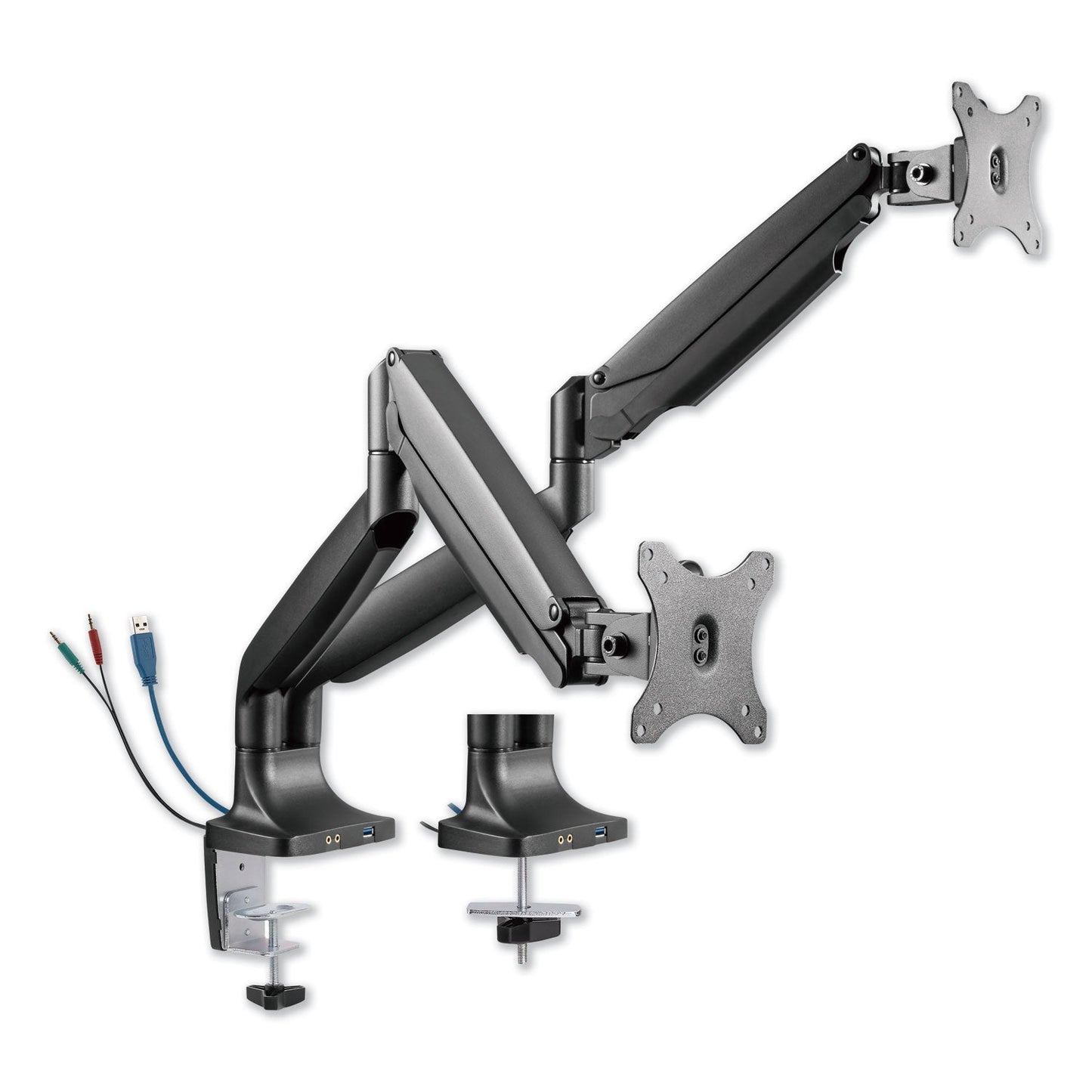 Alera AdaptivErgo Dual Monitor Arm with USB, For 27" Monitors, 180 deg Rotation, 30 deg Tilt, 135 deg Pan, Black, Supports 11 lb - themonogram manor 