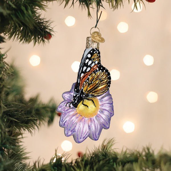Monarch Butterfly On Flower Ornament - themonogram manor 