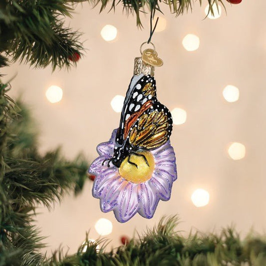 Monarch Butterfly On Flower Ornament - themonogram manor 