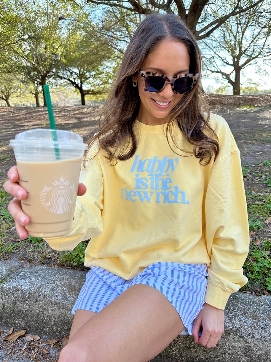 PUFF 'Happy Is The New Rich' Lightweight Sweatshirt - themonogram manor 