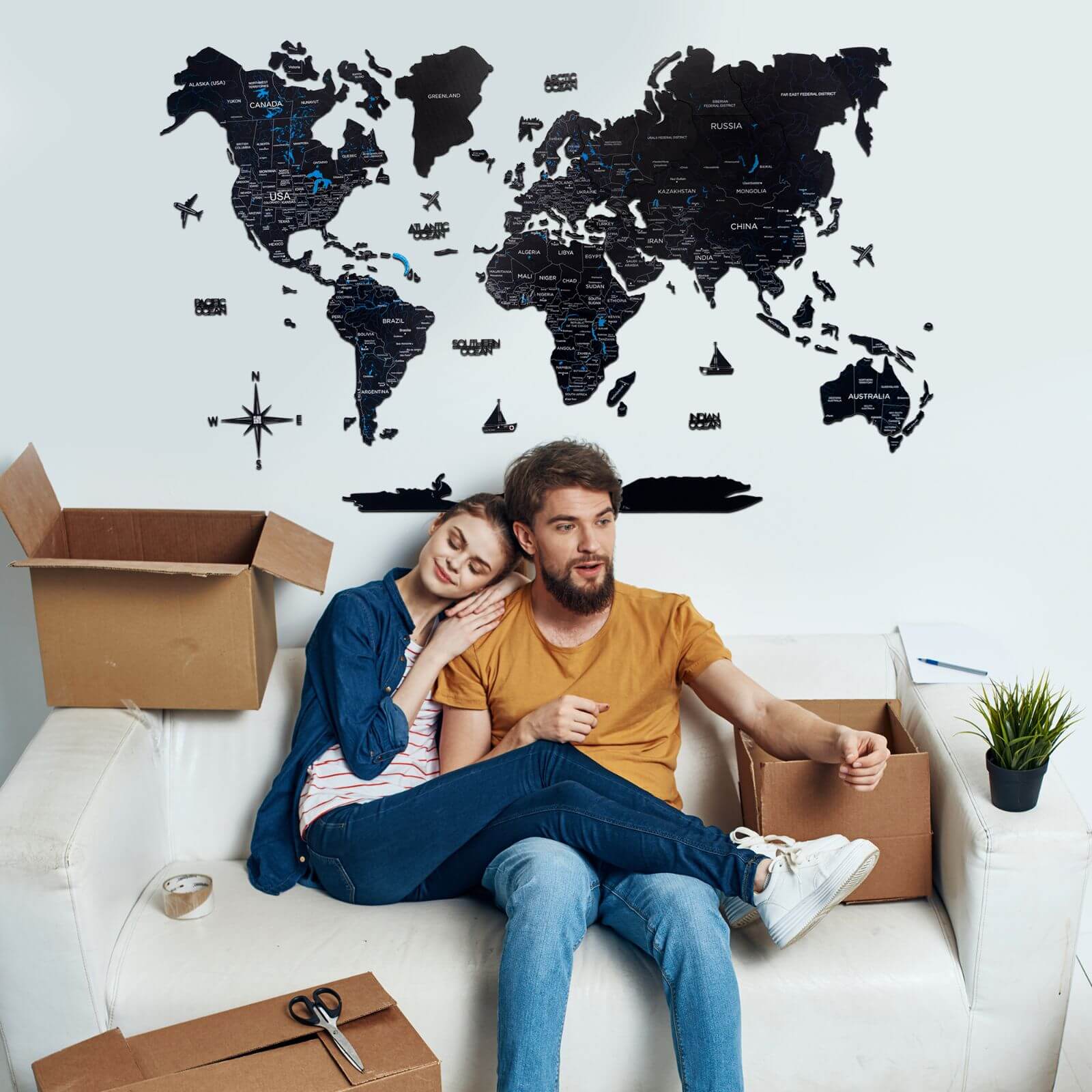 2D Wooden World Map Midnight - themonogram manor 