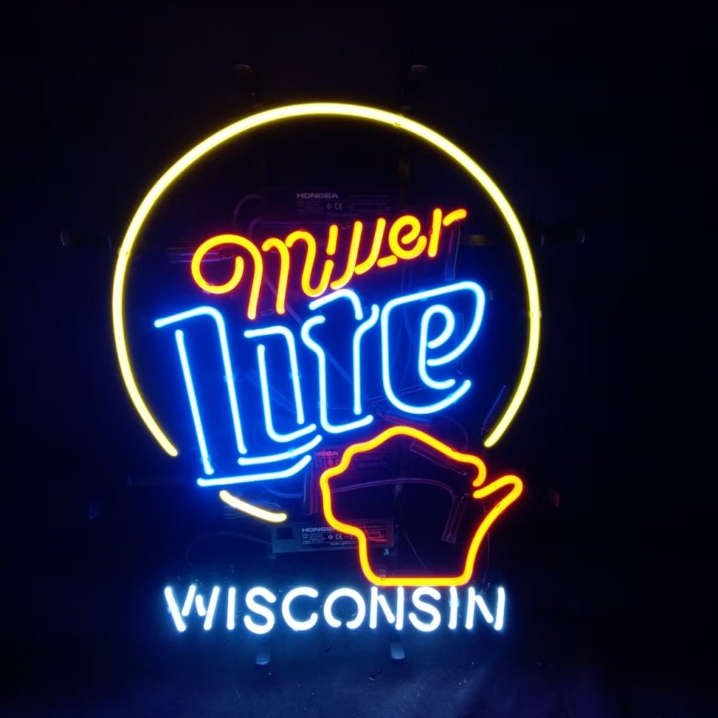 Miller Lite &Wisconsin State Neon Signs - themonogram manor 