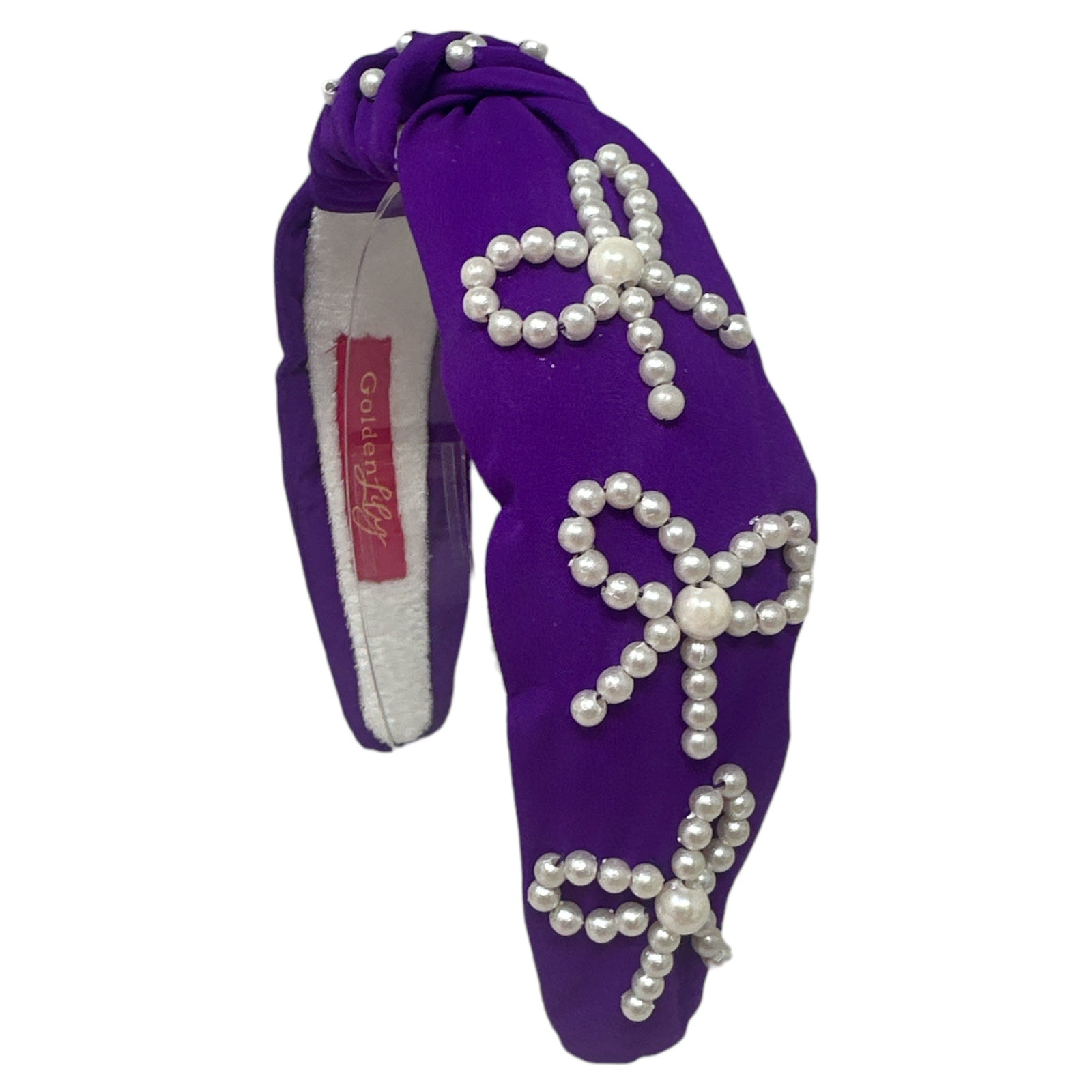Headband Knot - Purple with Pearl Bow - themonogram manor 
