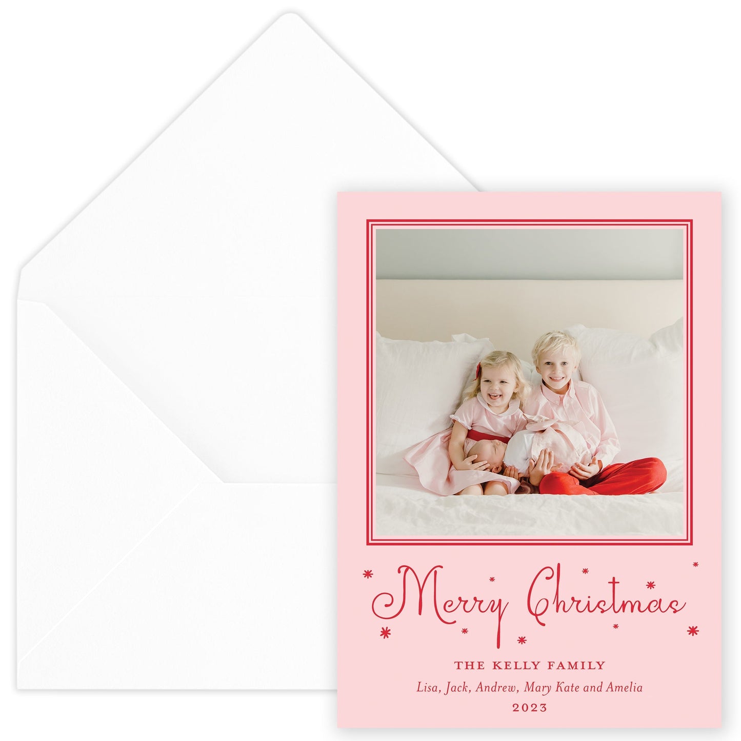 pink merry christmas drip holiday card - themonogram manor 