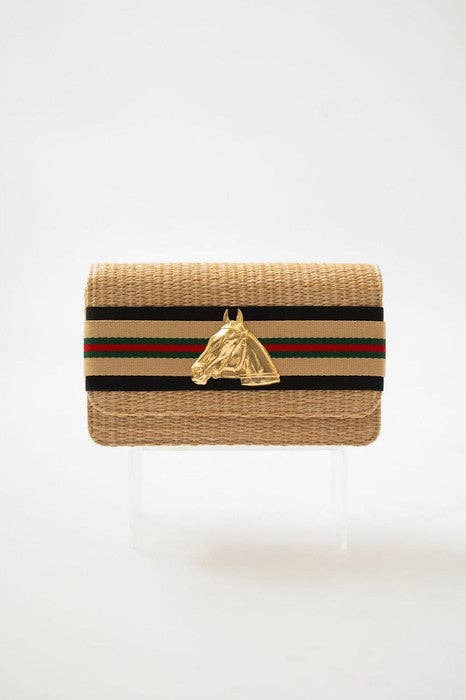 Ruby Straw Clutch - Black/Sand Layer - Gold Charm - WS - themonogram manor 