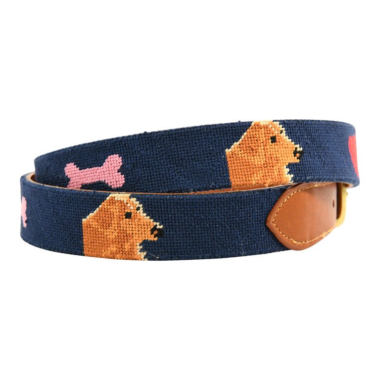 Charleston Belt Golden Dog Hand - stitched Needlepoint Belt - Kids - themonogram manor 