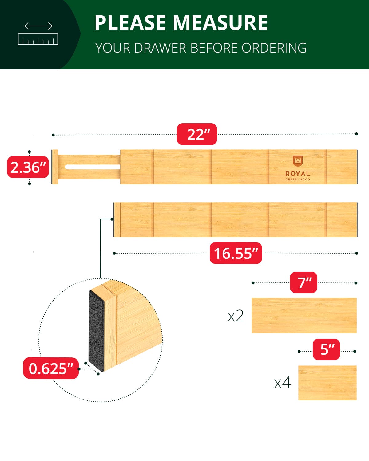 Drawer Dividers 22” with inserts, Natural - themonogram manor 