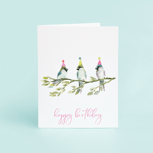 Finches On Branch "Happy Birthday" - themonogram manor 