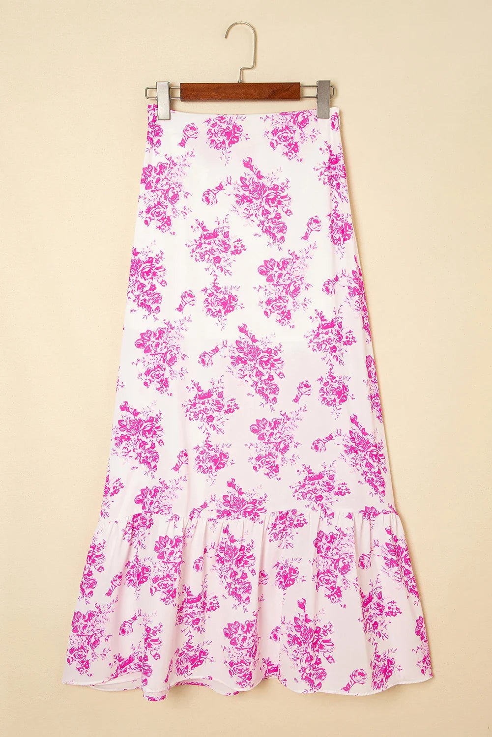 Floral Boho High Waist Ruffle Split Maxi Skirt - themonogram manor 