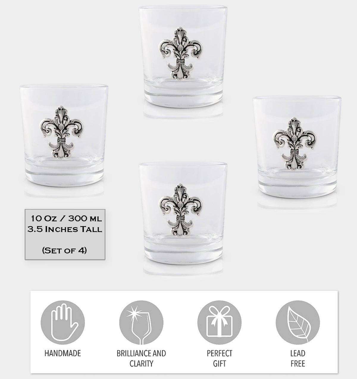 Fleur-de-Lis Bar Glasses Set of 4 - themonogram manor 