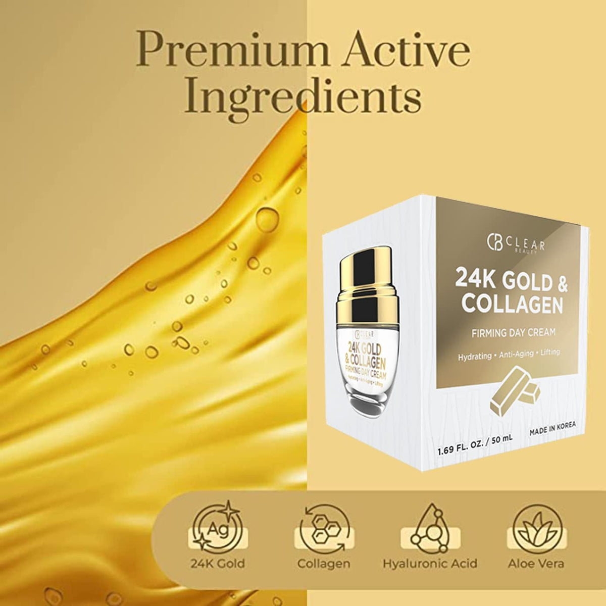 24K Gold & Collagen Daily Face Moisturizer - Dermatologist Tested, Reduces Fine Lines, Anti-Aging, Clean Beauty, Cruelty-Free Korean Skincare, All Skin Types - 1.69 Oz - themonogram manor 