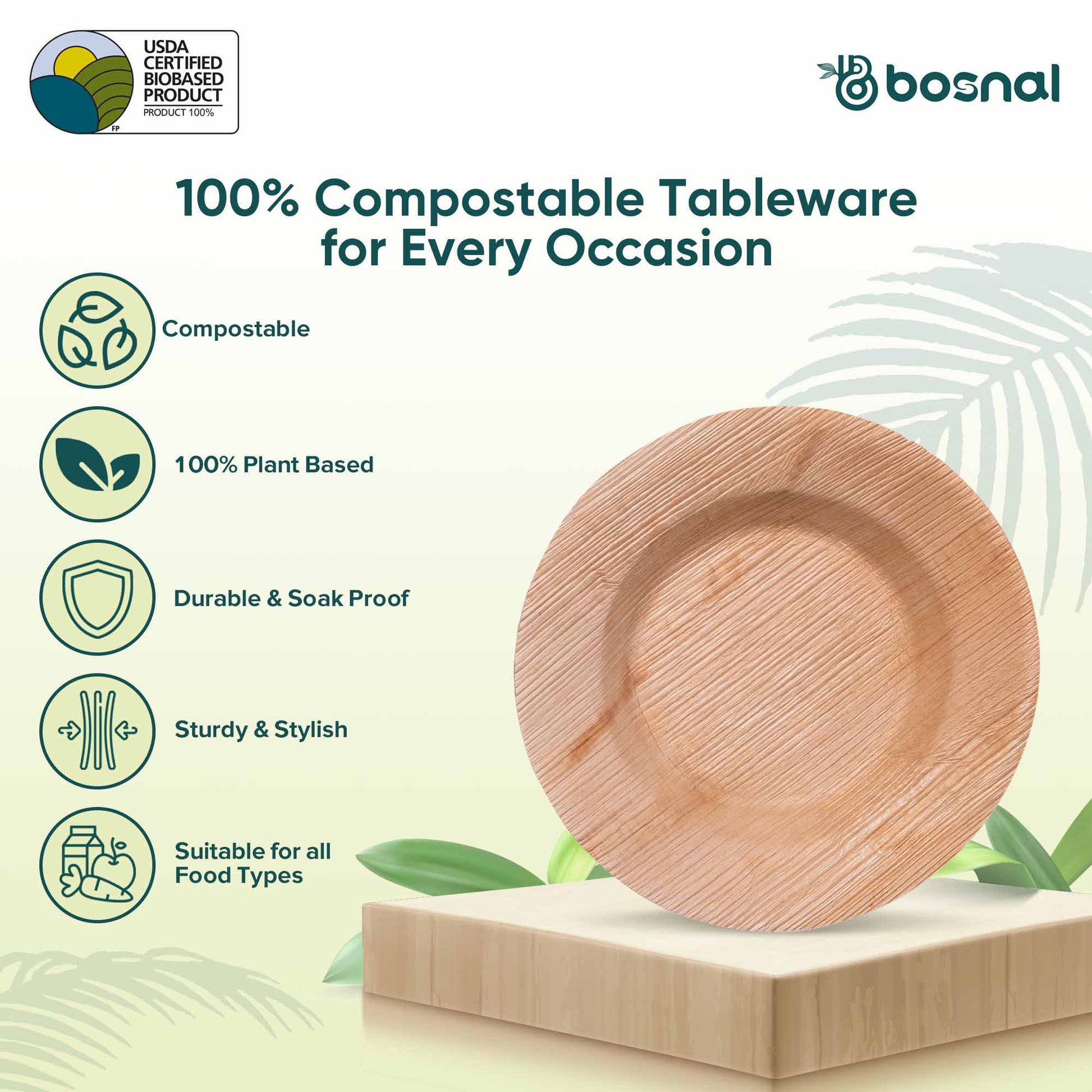 Bosnal - Palm Leaf Biodegradable Bowls, 9.5 inch Round Soup Bowl - themonogram manor 