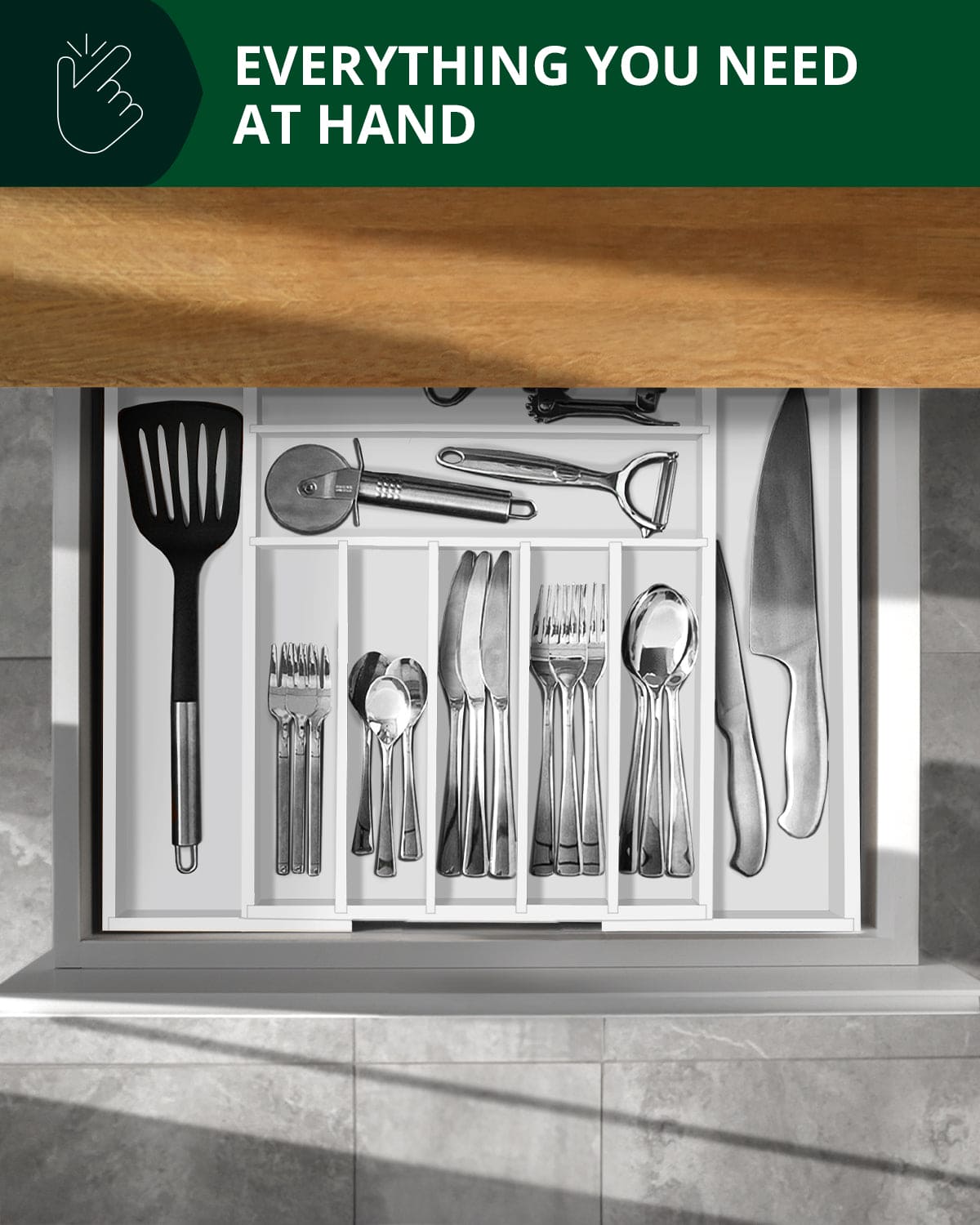 Silverware Drawer Organizer, White (9 Slots) - themonogram manor 