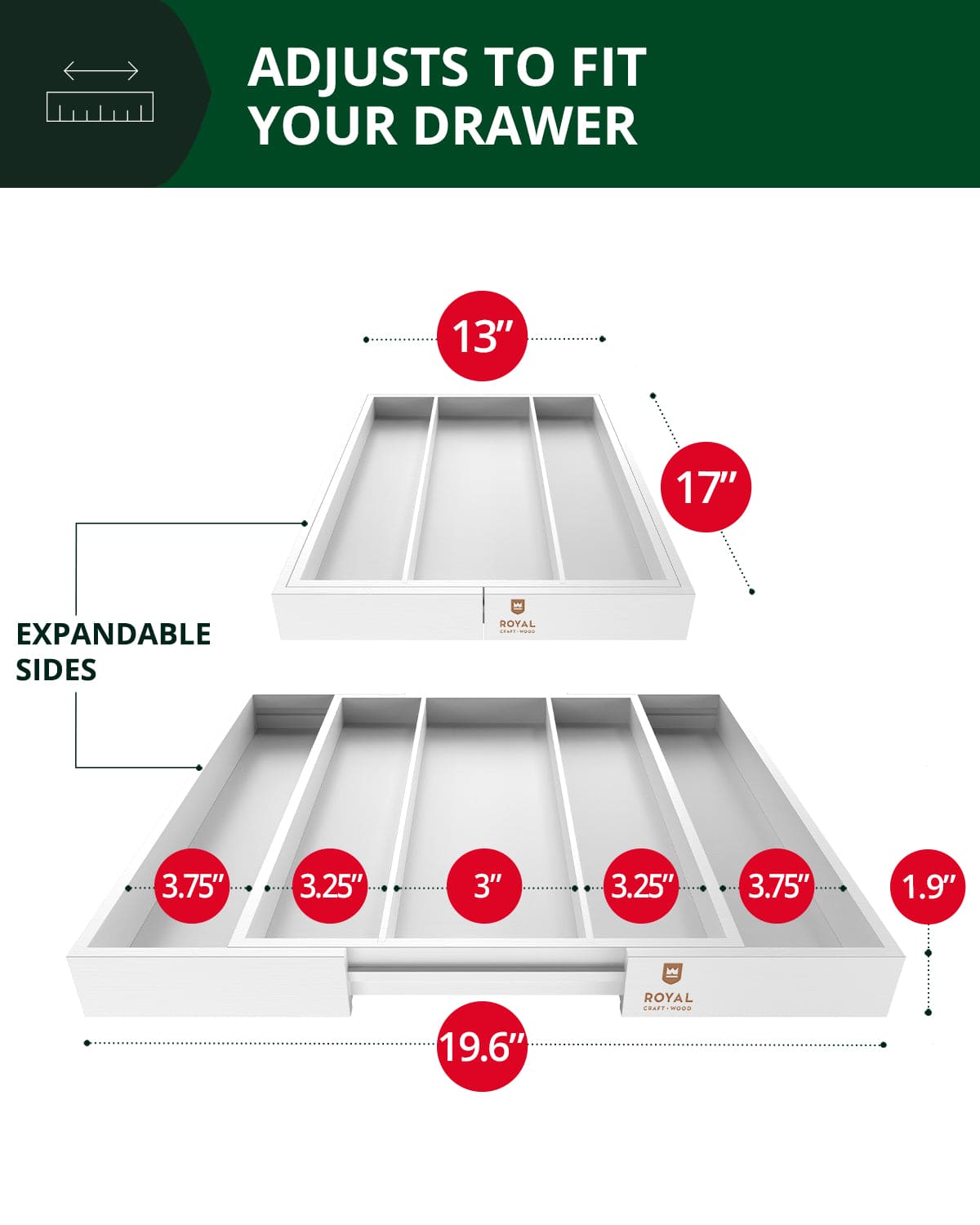Utensil Drawer Organizer, White (5 Slots) - themonogram manor 