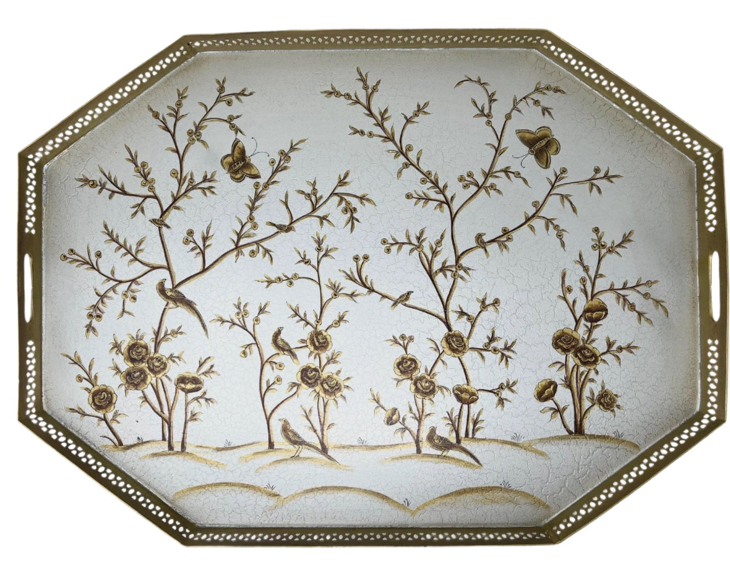 Pewter Octagon Tray with Gold Table - themonogram manor 