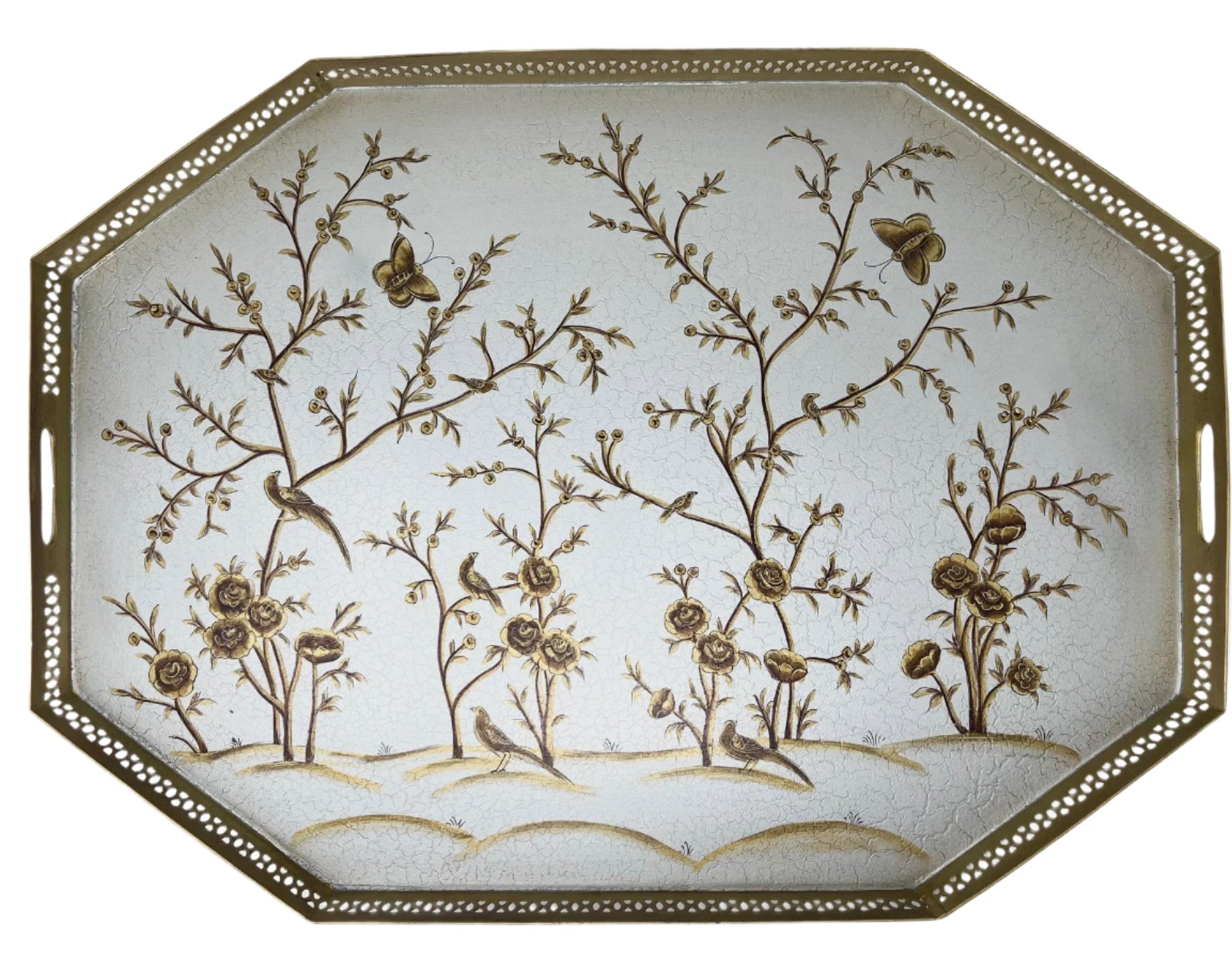 Pewter Octagon Tray with Gold Table - themonogram manor 