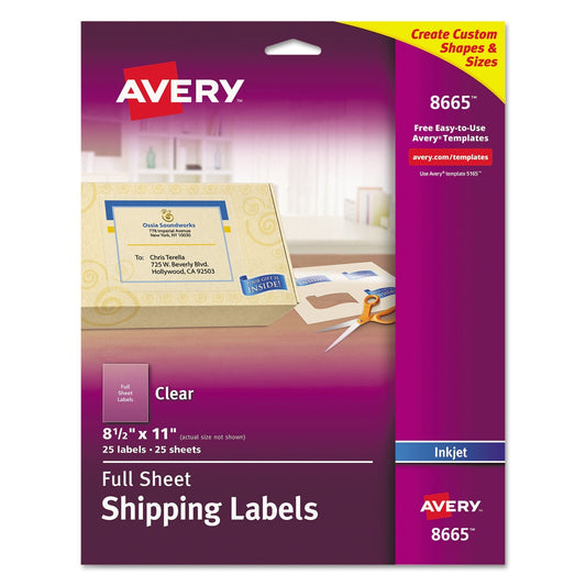 Avery Matte Clear Shipping Labels, Inkjet Printers, 8.5 x 11, Clear, 25/Pack - themonogram manor 