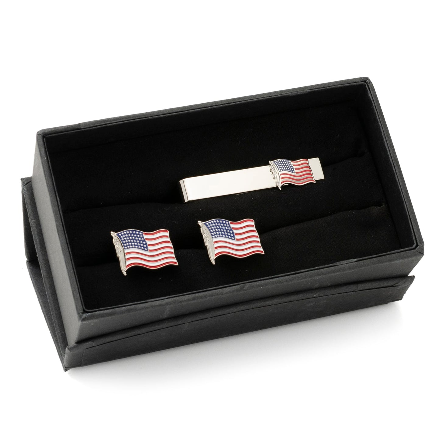 American Waving Flag Cufflinks and Tie Bar Gift Set - themonogram manor 
