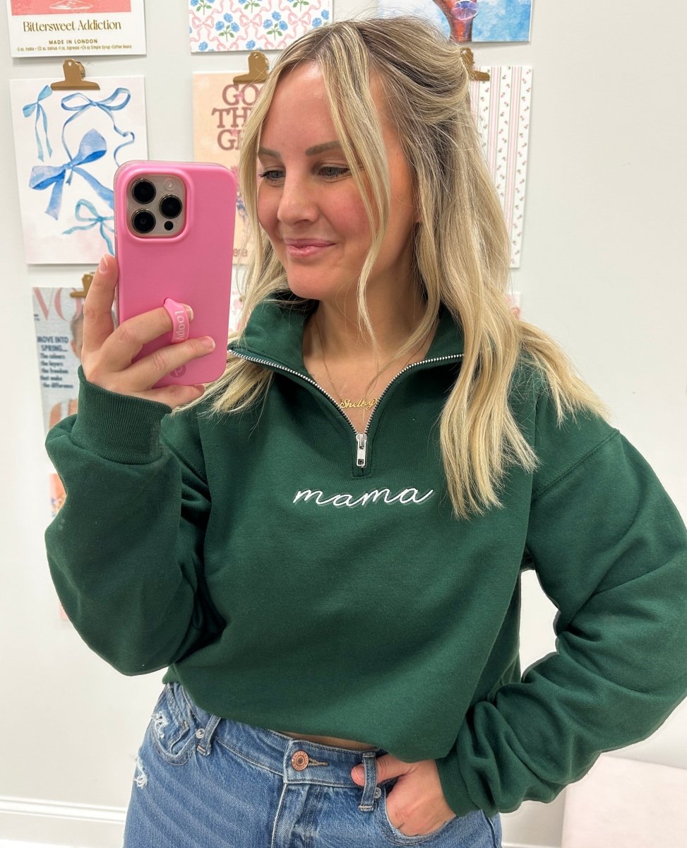Mama 'Deep Breaths Reminder' Quarter Zip Sweatshirt - themonogram manor 