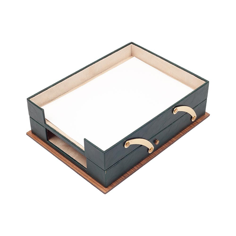 MOOG Star Wooden Leather Double Document Tray - themonogram manor 