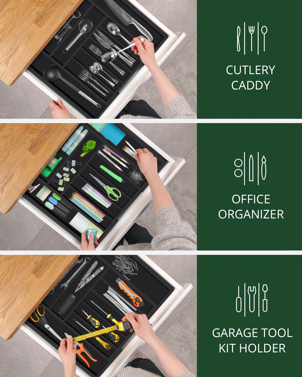 Silverware Drawer Organizer, Black (9 Slots) - themonogram manor 