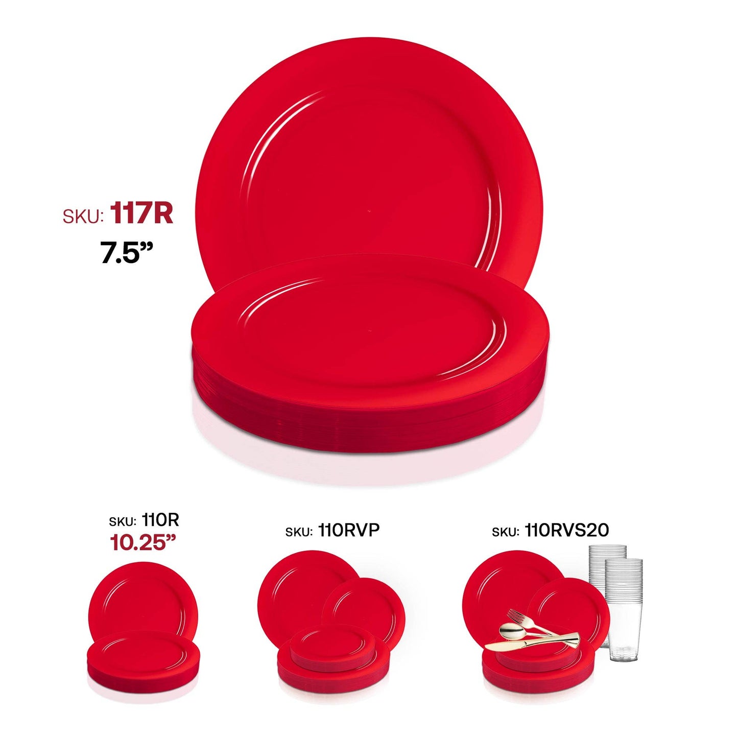 7.5" Red Holiday Plastic Appetizer/Salad Plates - 10 pcs - themonogram manor 