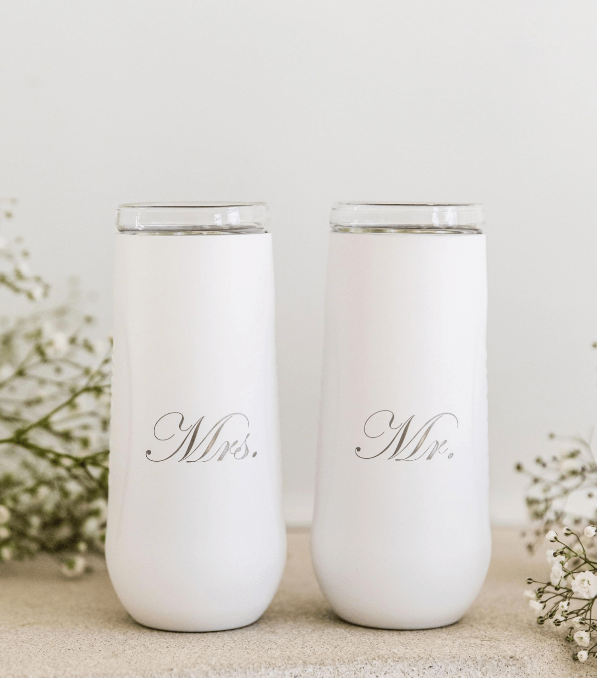 White Champagne Flutes with Mrs. & Mr. - themonogram manor 